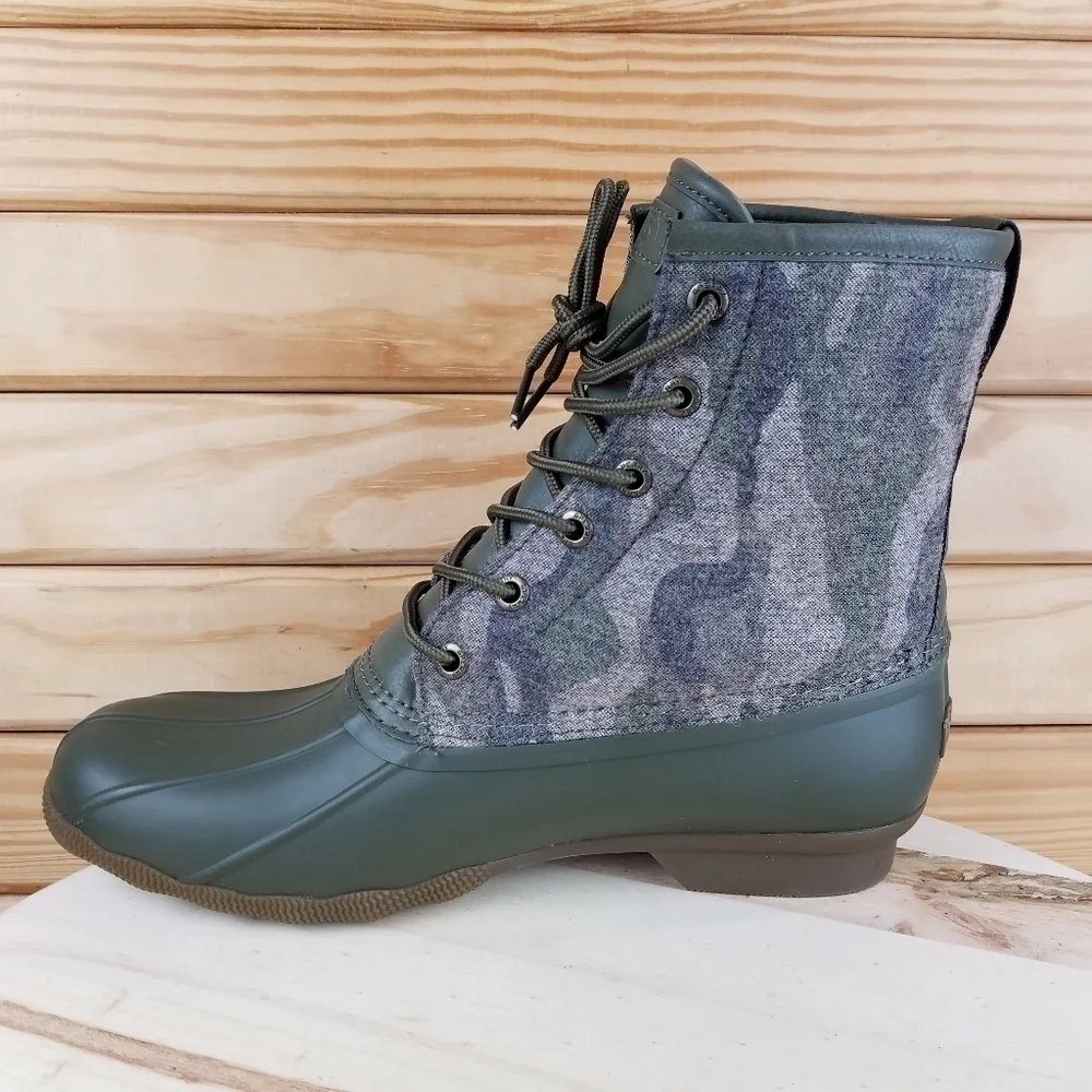 Sperry Top-Sider Men's 10 US Saltwater Camo Duck Boot Lace-up Green STS23702 NEW